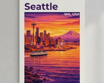 Seattle Skyline Poster Matte Vertical Print | WA USA Travel Art