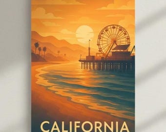 California Pier Sunset Matte Vertical Poster | Beach Travel Art