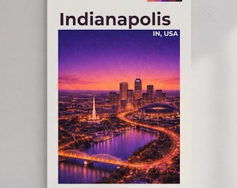 Indianapolis Skyline Poster | Twilight Cityscape, River View Wall Art