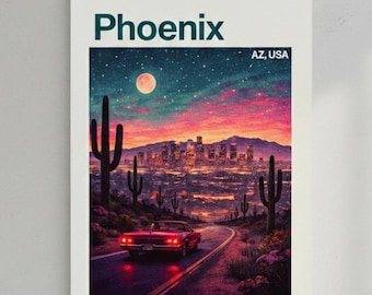 Phoenix Cityscape Poster Matte Vertical Travel Wall Art | AZ USA Desert Night
