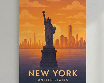 Statue of Liberty Sunset Poster | New York Vertical Travel Art