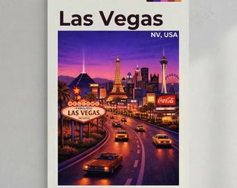 Las Vegas Retro Travel Print, Mid-Century Modern Cityscape Wall Art