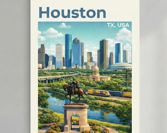 Houston Skyline Matte Poster | TX USA Cityscape Vintage Travel Print