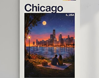 Chicago Skyline Picnic Poster | Vintage Travel City Art