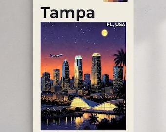Tampa Skyline Poster | Vertical Matte Cityscape Print, FL USA Travel Art