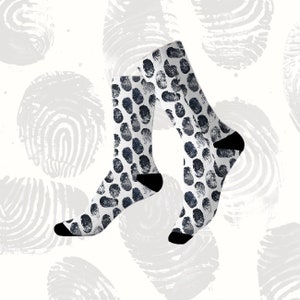 True Crime Fingerprint Crew Socks | Finger Print Socks | All Over Print Socks | Unisex Socks