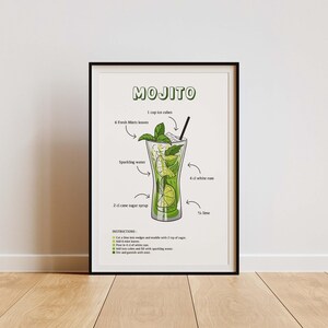 Mojito Cocktail Print - Kitchen decor - House decor - Cocktail poster - Green Minimalist Art - Printable wall art - Instant Download