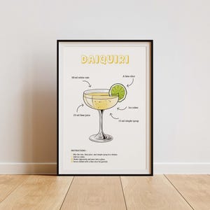 Daiquiri Cocktail Print - Kitchen decor - House decor - Cocktail poster - Yellow Minimalist Art - Printable wall art - Instant Download