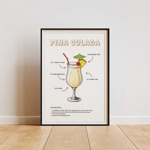 Pina Colada Cocktail Print - Kitchen decor - House decor - Cocktail poster - Yellow Minimalist Art - Printable wall art - Instant Download