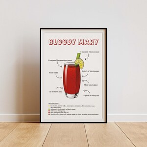 Bloody Mary Cocktail Print - Kitchen decor - House decor - Cocktail poster - Red Minimalist Art - Printable wall art - Instant Download