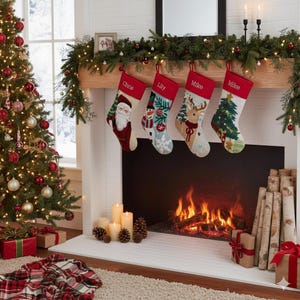 Custom Hooked Christmas Stocking – Embroidered Name, Classic Holiday Mantel Décor