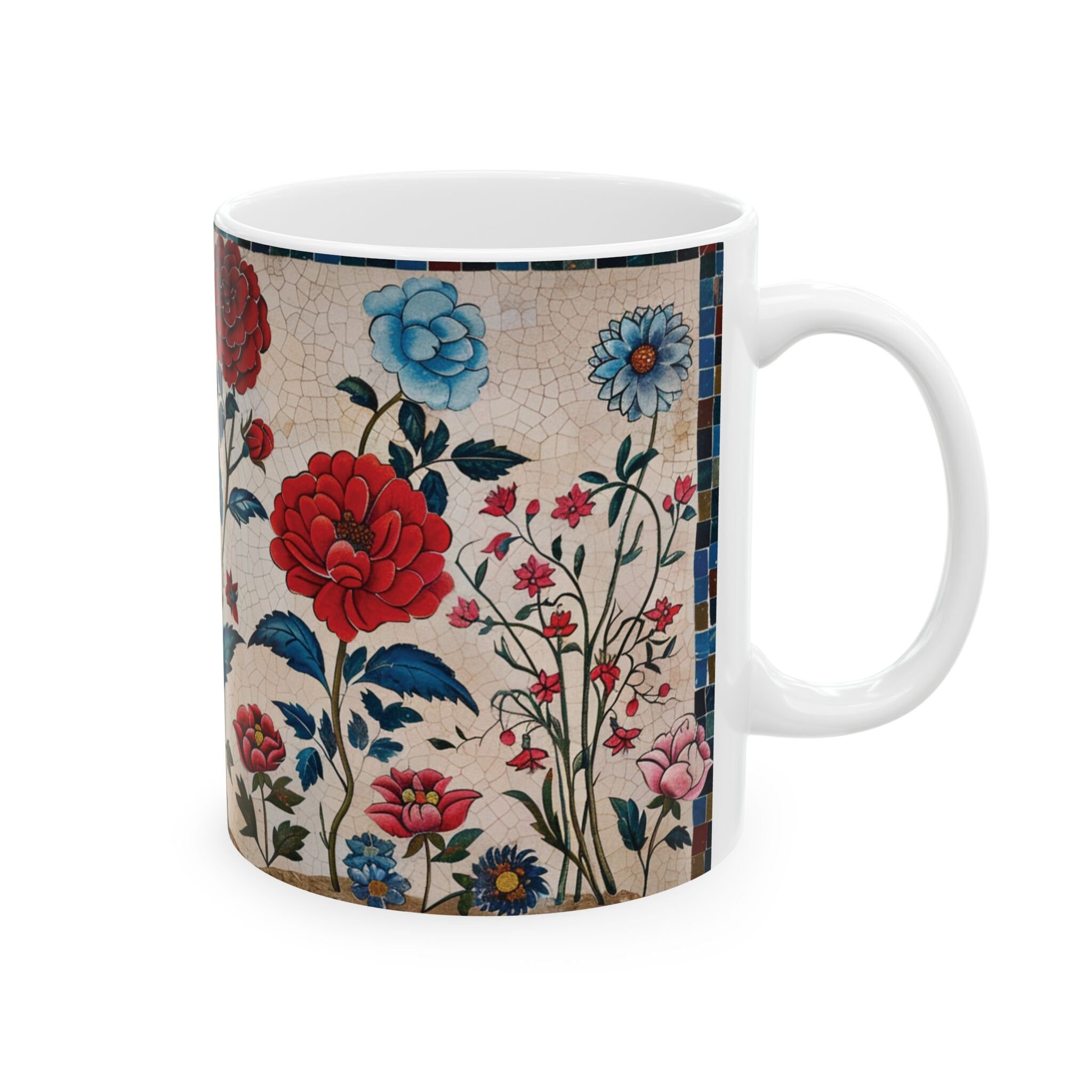 Ottoman Art Style, Iznik Tiles Inspired, Red and Blue Flowers, Floral ...