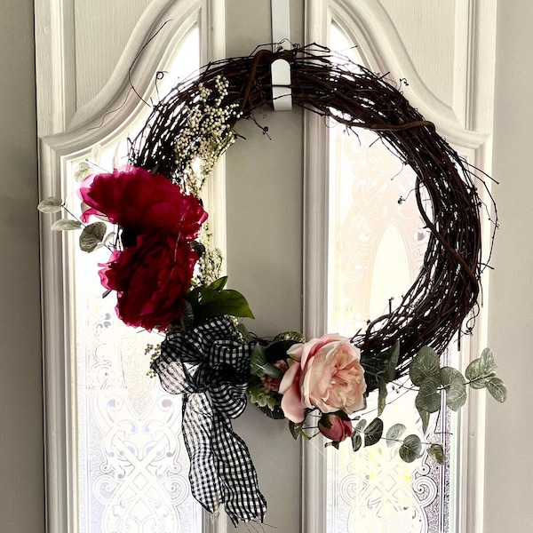 Front door Decor Wreath Silk flowers and twig wreath 18" round