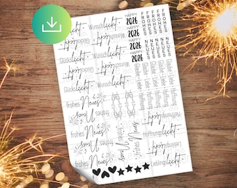 New Year's Waterslide Decal PDF | Digital Candle Tattoo Download | New Year's Eve & Lucky Motifs Printable for Candles
