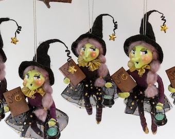 Spun Cotton Witches - Handmade Ornaments