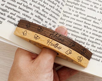 Portapáginas de madera personalizado, regalo de cumpleaños para amantes de los libros, portapáginas con nombre personalizado, portapáginas con flor de nacimiento, regalo de Navidad para ella
