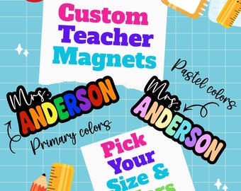 Teacher Name,Magnet Custom teacher magnet,classroom magnet,gift Teacher, Personalized whiteboard Custom Teacher Name Magnet Retro Mrs Miss