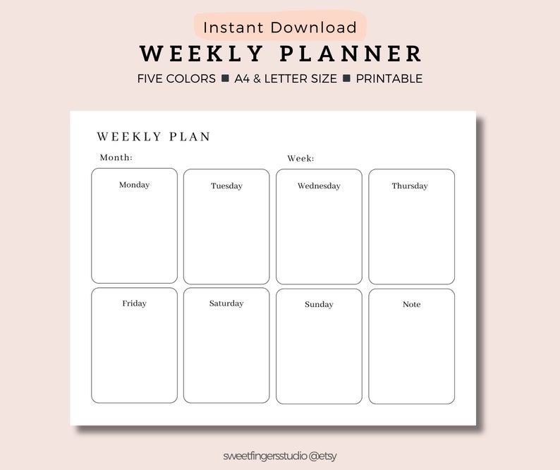 Instant Download, Weekly Planner, Office Planner Printable Landscape ...