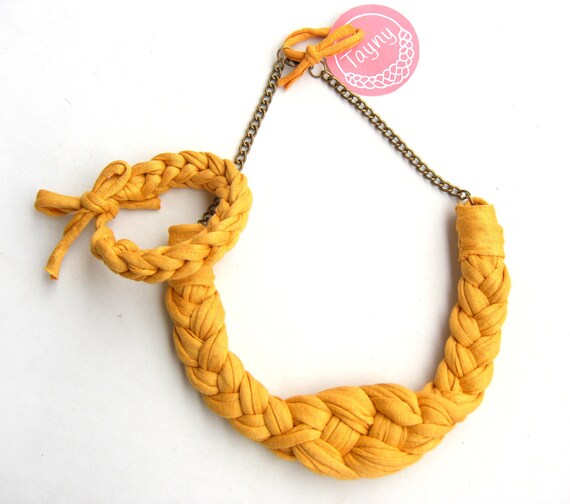 Mustard Braided Necklace Chunky Necklace Mustard Knotted Etsy