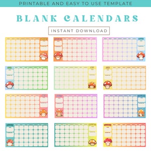 Printable Monthly Blank Calendar-Mushroom Full Colour