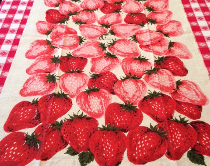Vintage Linen Strawberry Kitchen Towel Etsy