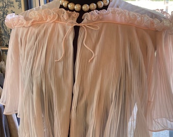 Soft Pink Shear Micro Pleated Cropped Bed Jacket Wrap