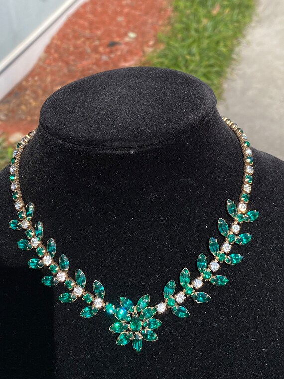 VTG Emerald and Clear Rhinestone Necklace