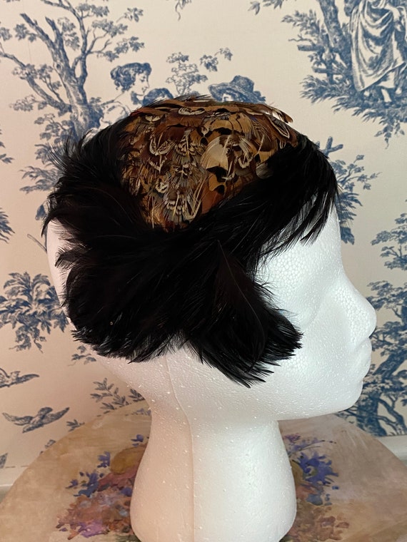 VTG Pheasant and Black Feather Ladies Headband Hat