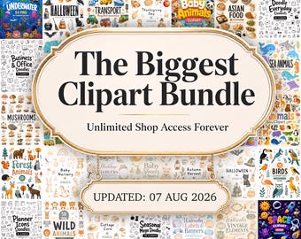 7300 Clip Art Bundle, Unlimited Shop Access, Digital Download, Commercial Use, High-Res Transparent PNG, Mega Clipart Offer, Weekly Updates