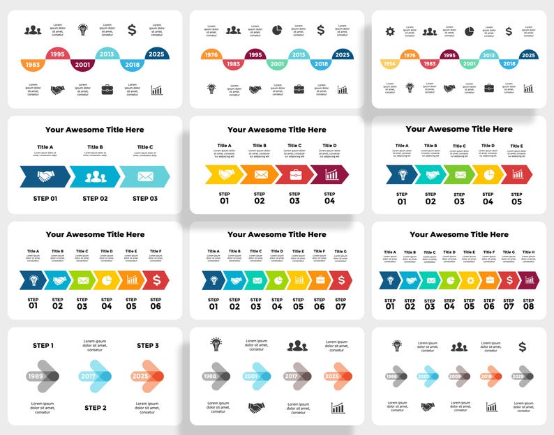 glossy button timeline with business icons and arrow... Timelines Roadmaps Infographics, Powerpoint Presentation Template ...