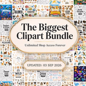 10000 Clipart Bundle, Unlimited Shop Access, Digital Download, Commercial Use Store PNG Clip Art Cute Kid Animal Doodle Watercolor Food Boho