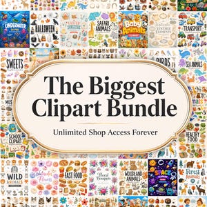 5000+ Entire Store Clipart Bundle, Unlimited Shop Access, Kids Animals Food Holidays, Watercolor Wedding Flowers, School Boho Cats Dogs