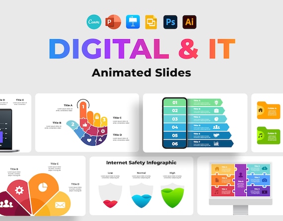 IT Infographics, PowerPoint Template, Keynote Presentation, Online Service Diagram, Internet Cyber Safety, Slides Canva