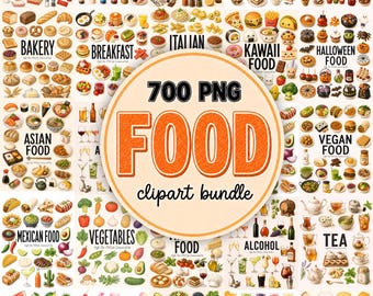 21 Food Clipart in 1 Mega Bundle, All New Food Cliparts Will Be Added Here, 700 High-Res PNG Illustrations, Commercial Use