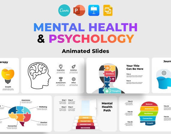 Psychology PowerPoint Template,Mental Health Presentation,Canva Pitch Deck,Psychologist Infographics,Human Head Keynote,Brain Google Slides