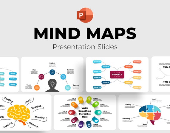 Mind Maps PowerPoint, Organization Template, Hierarchy Presentation, Mindmap Structure Infographics, Idea Map Ppt Slides, Pitch Deck