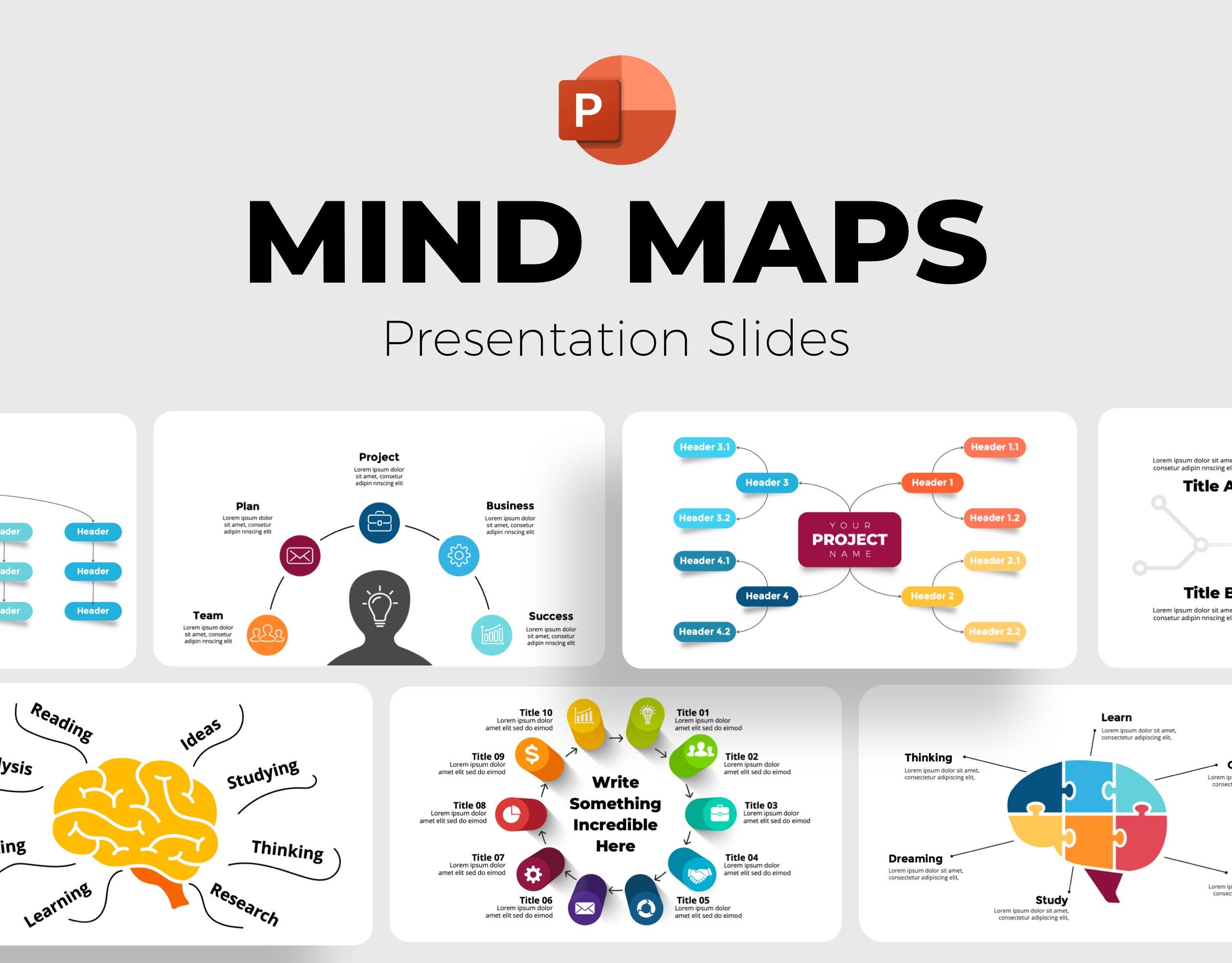 Mind Maps PowerPoint,Organization Template,Hierarchy Presentation,Mindmap Structure Infographic,Idea Map Ppt Slide,Logic Planning Pitch Deck