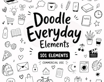 101 Everyday Life Clip Art, Daily Routine Doodle Cliparts, Lifestyle Doodles Clipart, Digital Download, Commercial Use, Transparent PNG