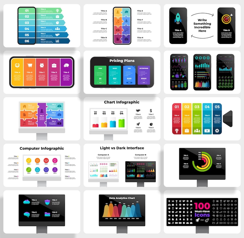May include: A collection of infographic templates for presentations and reports. The templates feature colorful charts, graphs, and icons. The templates are designed to be visually appealing and easy to understand. The templates are perfect for businesses, organizations, and individuals who need to communicate data in a clear and concise way.