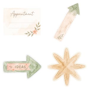 Boho Planner Stickers Clipart, 45 High-Res PNG Clip Art, Commercial Use, Digital Download Cliparts, Labels, Notes, Banners image 9