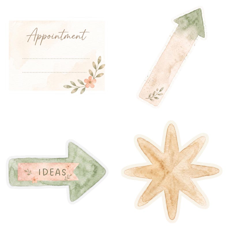 Boho Planner Stickers Clipart, 45 High-Res PNG Clip Art, Commercial Use, Digital Download Cliparts, Labels, Notes, Banners image 9