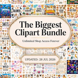 5000+ Entire Store Clipart Bundle, Unlimited Shop Access, Kids Animals Food Holidays, Watercolor Wedding Flowers, School Boho Cats Dogs