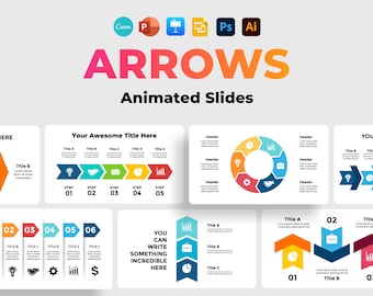Infografías de flechas, plantilla de PowerPoint, diapositivas de presentación, diagrama de estrategia de pasos de Canva, presentación de PowerPoint, diagrama de ciclo