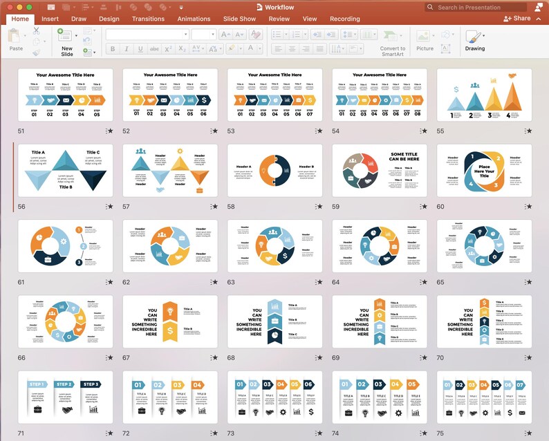 May include: A PowerPoint presentation template with various charts and graphs. The slides feature different layouts and color schemes, including blue, orange, and yellow. The slides are numbered and include titles and placeholders for text and data.