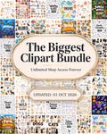 10200 Clipart Bundle, Unlimited Shop Access, Digital Download, Commercial Use Store PNG Clip Art Cute Kid Animal Doodle Watercolor Food Boho