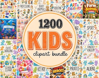 41 Kids Clipart in 1 Bundle, 1200+ High-Res PNG Illustrations for Commercial Use (Digital Download)