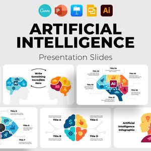 Artificial Intelligence Infographic Ppt,Neural Network PowerPoint,Deep Machine Learning Presentation,AI Model Template,Computer Brain Canva
