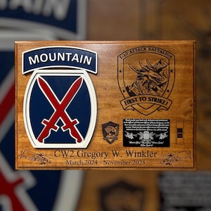 Going Away Plaque w/Layered Division Patch - Custom Engraved Plaque - Going Away Gifts - Plaques - Retirement 11.6x16