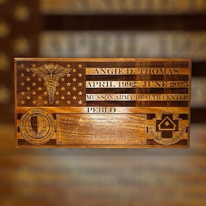 Lasergegraveerde plaquette - afscheidscadeaus - Amerikaanse vlag - legerplaquettes - PCS-cadeau - pensioen - militaire plaquette volledig aanpasbaar