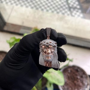 Men&#39;s Iced Out 3D Jesus Face Pendant, VVS Moissanite Diamond Jesus, Religious Custom Charm, 925 Silver, 14k White Gold Over, Christmas Gift